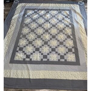 Vintage Patchwork Quilt Stars Blanket Bedspread 113X98 In Blue Off White Read